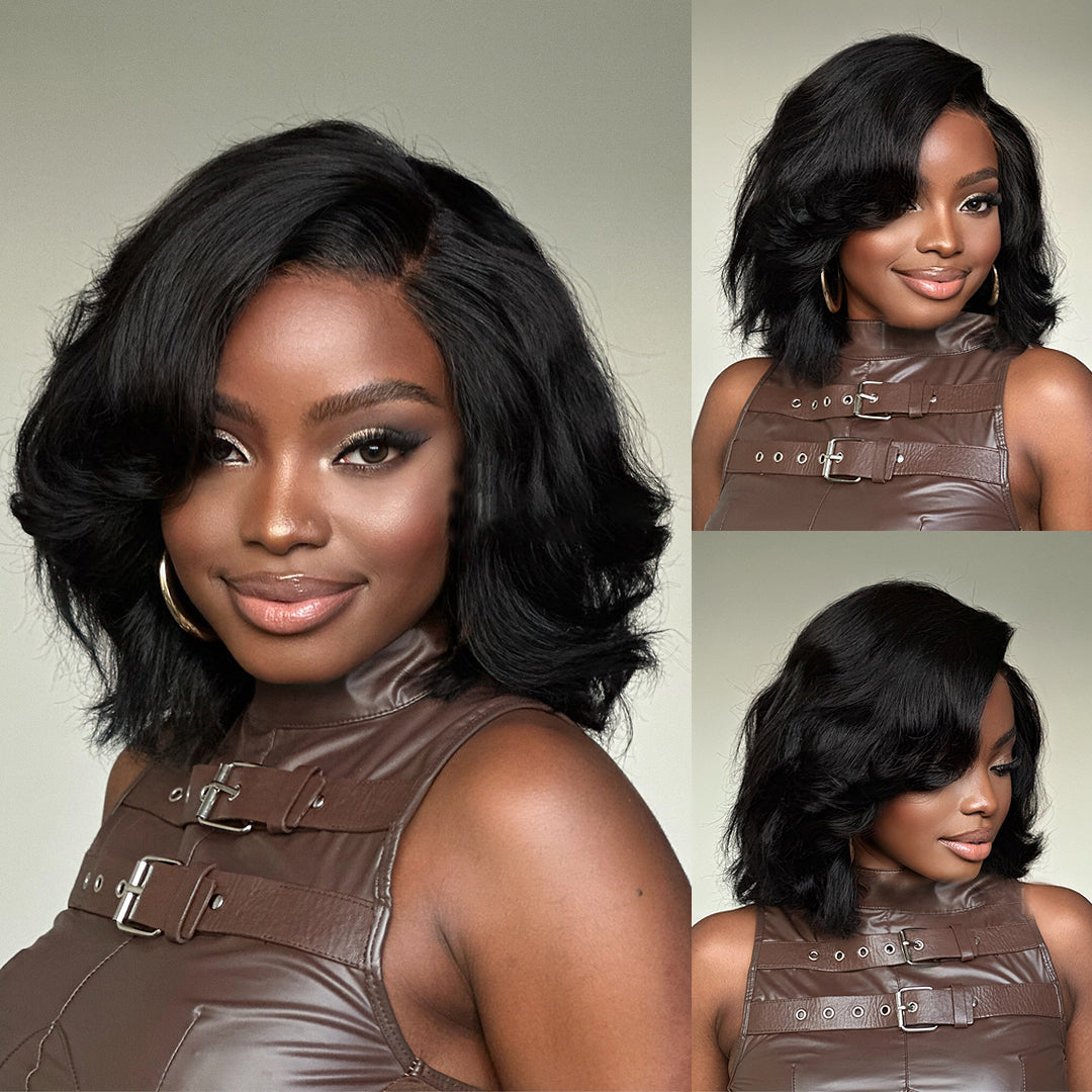 Fluffy Bob Chic And Elegant Ombre Brown Colored Short Wavy Human Hair Wigs
