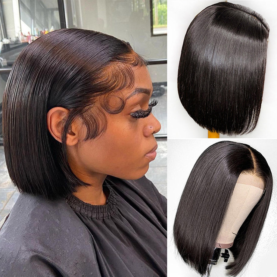 210% Density BOB 13x6 Lace Front Wig 6x5 Lace Glueless Ready To Go Human Hair Wigs Straight Hair
