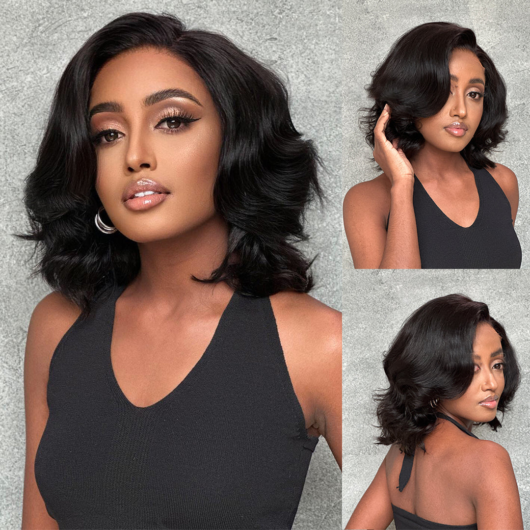 Fluffy Bob Chic And Elegant Ombre Brown Colored Short Wavy Human Hair Wigs