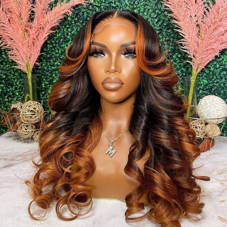 Ombre Ginger Brown Colored 180% Density 13x6 Lace Front Closure Wig 5x5 Glueless Ready To Wear Human Hair Wigs