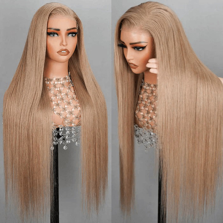 210% Density Customized Light Flaxen Brown Colored HD Transparent 13x6 Lace Front Human Hair Wig