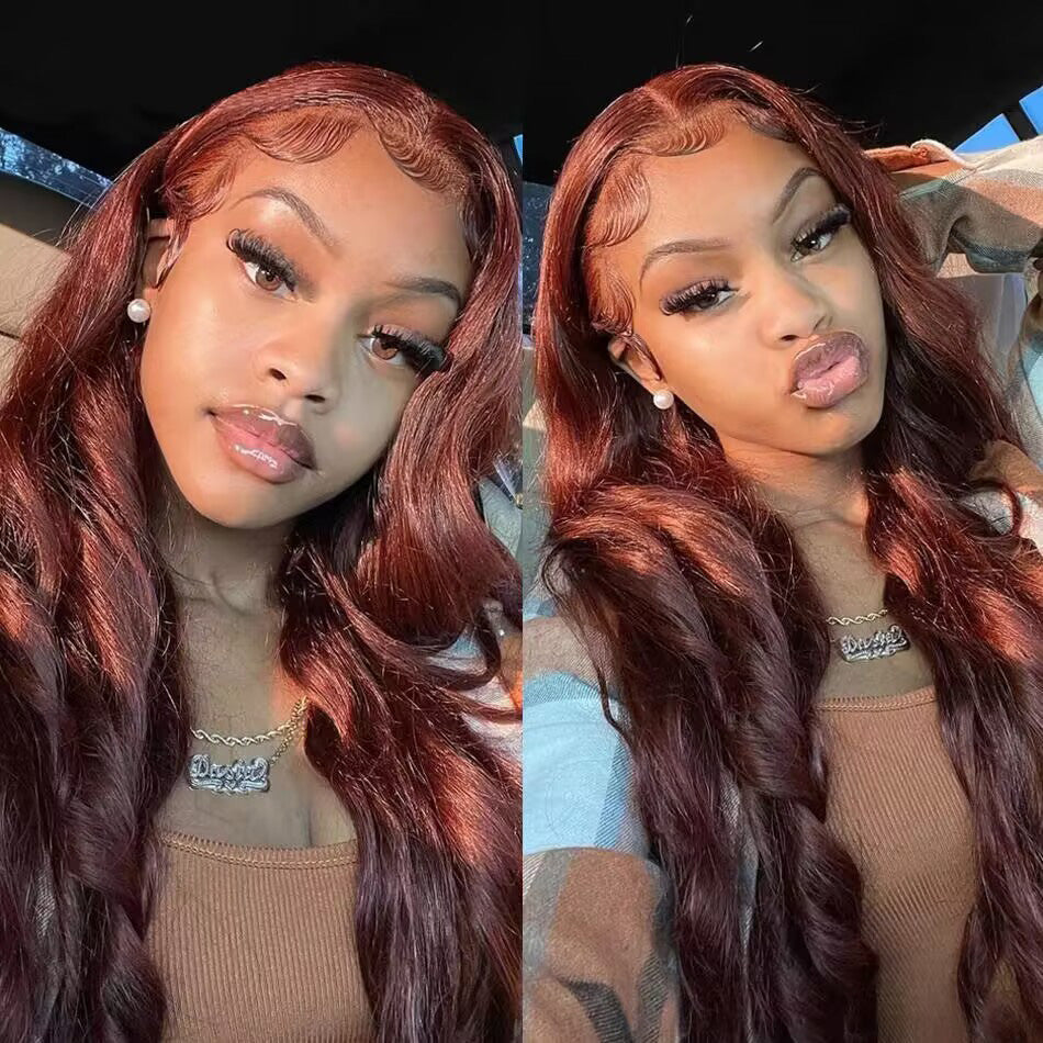 Reddish Brown Colored 13x6 Lace Front Closure Wig 5x5 Glueless Ready To Wear Human Hair Wig Body Wave