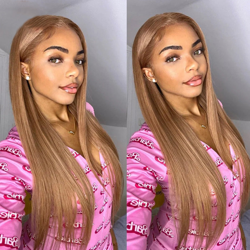 210% Density Customized Light Flaxen Brown Colored HD Transparent 13x6 Lace Front Human Hair Wig
