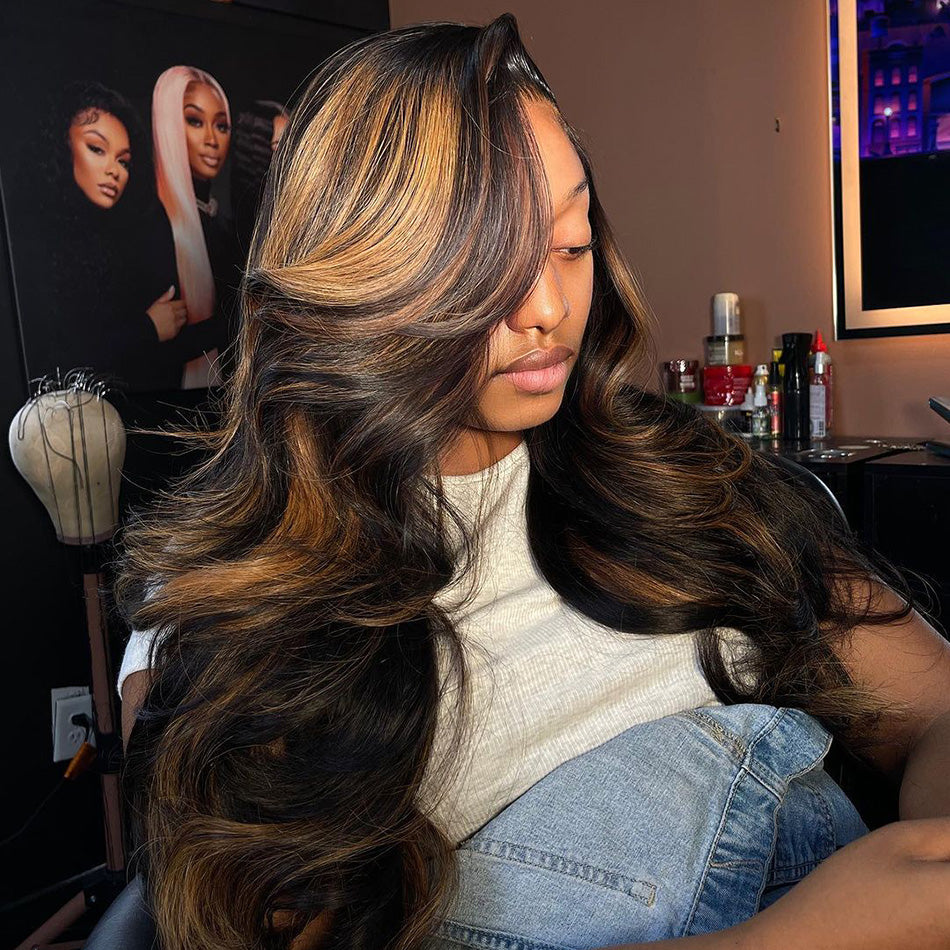 210% Density Highlight 1B/30# Colored Undetectable HD 5x5 13x4 Full Lace Frontal Closure Straight Human Hair Wigs