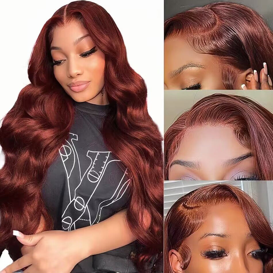Reddish Brown Colored 13x6 Lace Front Closure Wig 5x5 Glueless Ready To Wear Human Hair Wig Body Wave