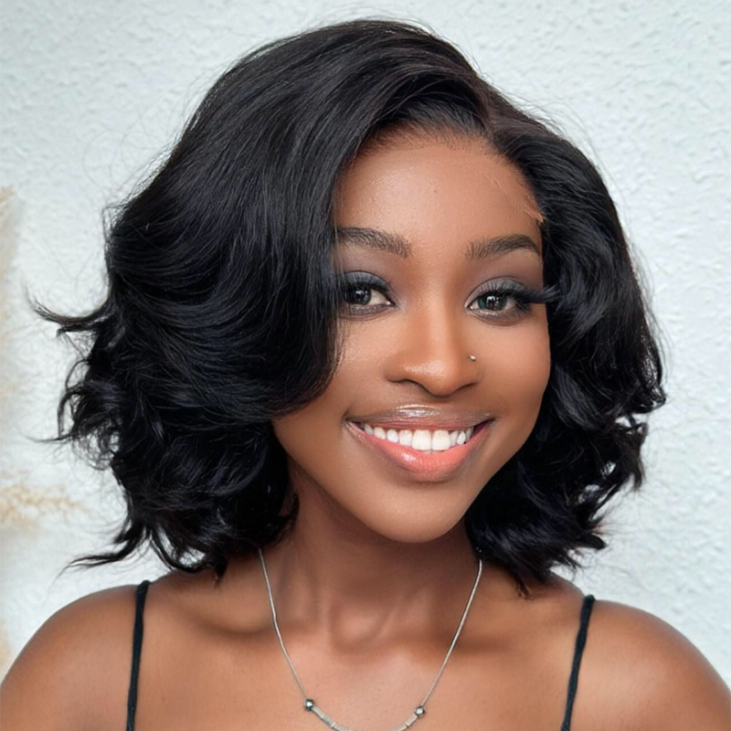 Fluffy Bob Chic And Elegant Ombre Brown Colored Short Wavy Human Hair Wigs