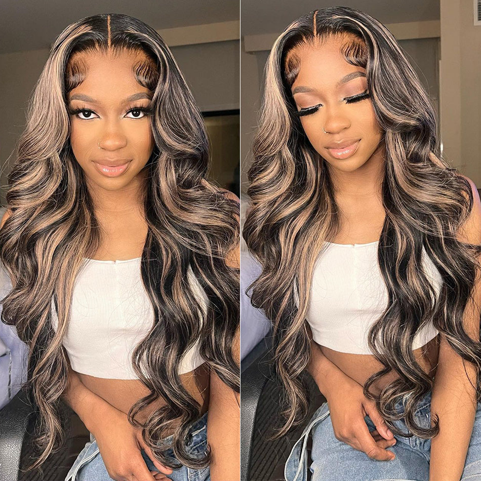 Highlight 1B/27# Colored Invisiable Undetectable HD 5x5 13x4 Full Lace Frontal Closure Human Hair Wig