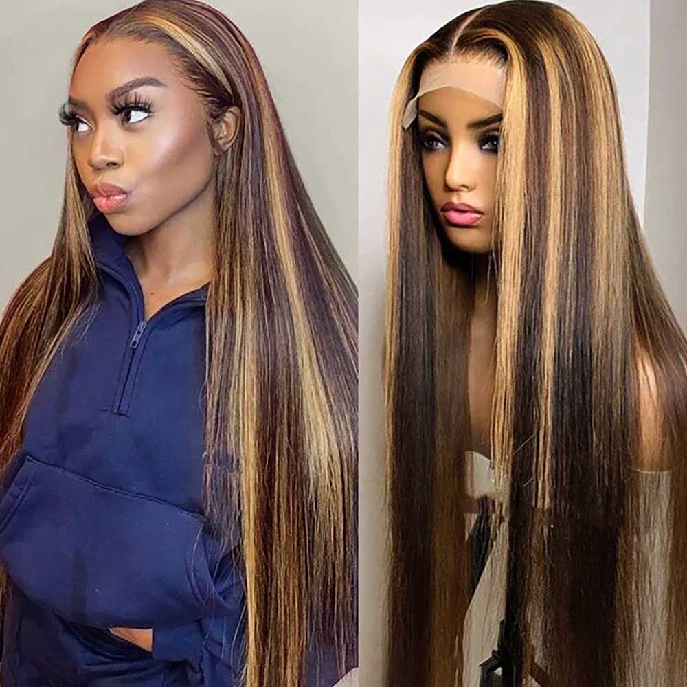 10A 4/27# Highlight Colored Straight 13x6 Lace Front Human Hair Wigs