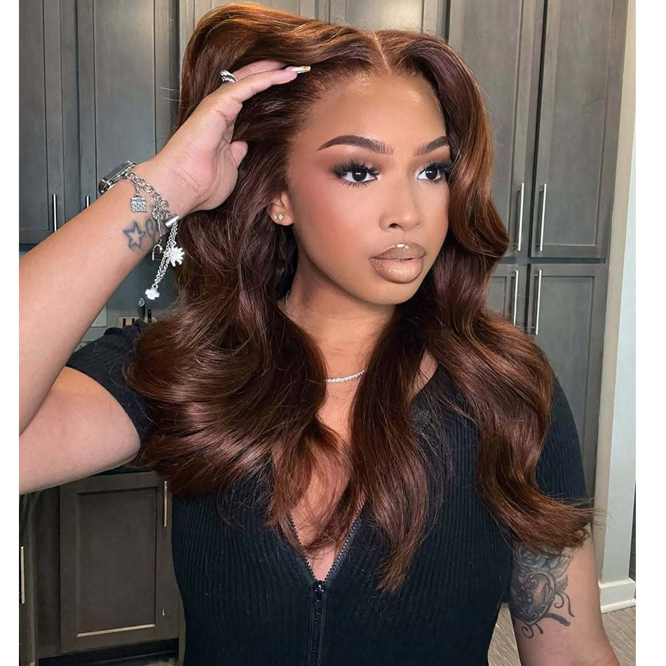 210% Density Brown Colored Human Hair Lace Wigs Elegant Length