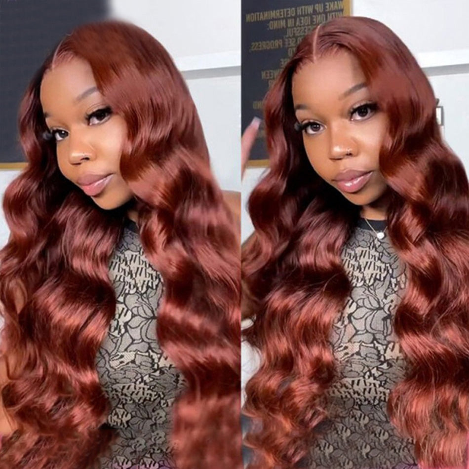 Reddish Brown Colored 13x6 Lace Front Closure Wig 5x5 Glueless Ready To Wear Human Hair Wig Body Wave