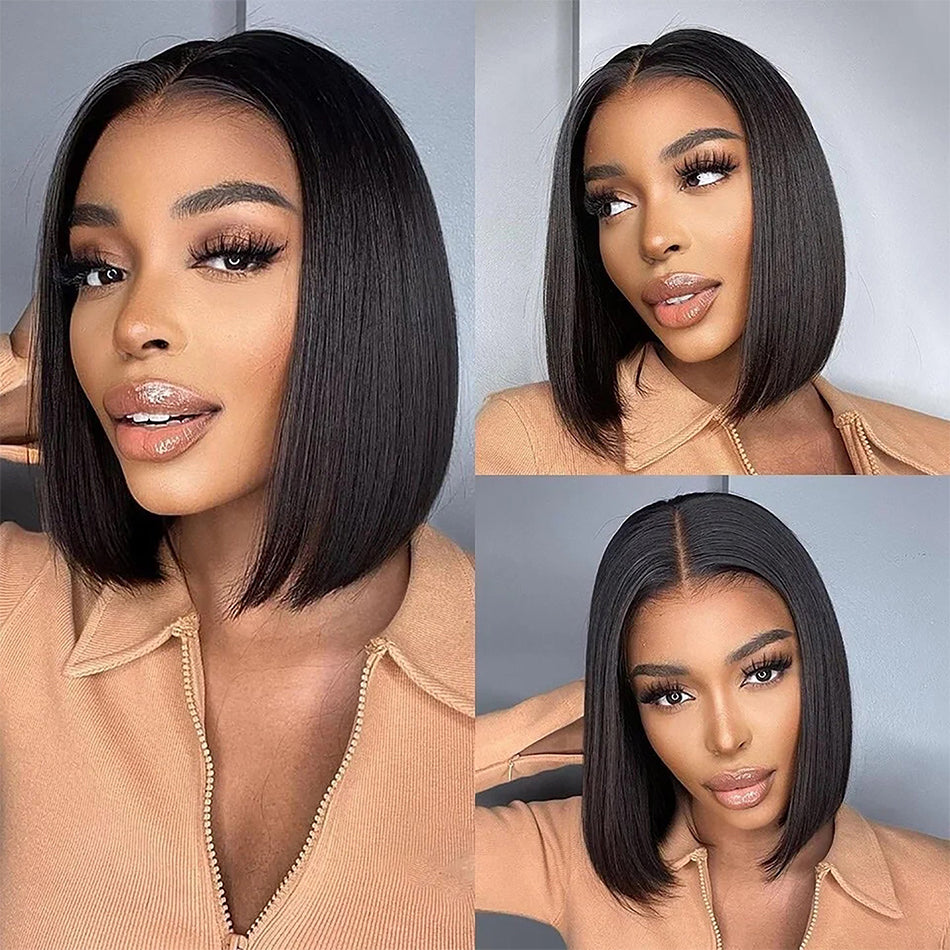 210% Density BOB 13x6 Lace Front Wig 6x5 Lace Glueless Ready To Go Human Hair Wigs Straight Hair