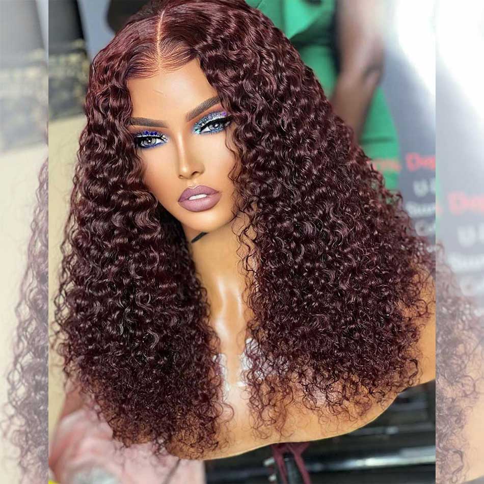 Hairstylist Works HD Transparent 13x6 Lace Front Wig 6x5 Glueless Curly Ready To Wear Human Hair Wigs 99j Wine Red Colored Wigs