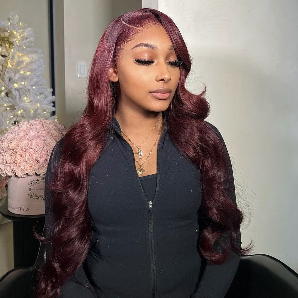 Plum Colored HD Transparent 5x5 Glueless Ready Go Wig 13x6 Lace Front Human Hair Wig