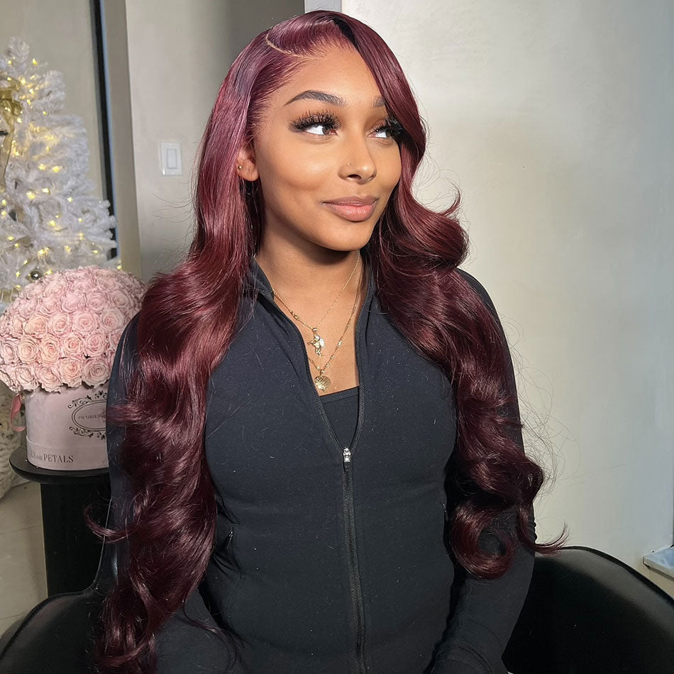 Plum Colored HD Transparent 5x5 Glueless Ready Go Wig 13x6 Lace Front Human Hair Wig