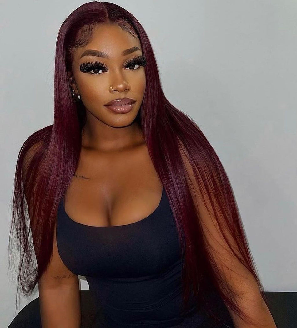 Plum Colored HD Transparent 5x5 Glueless Ready Go Wig 13x6 Lace Front Human Hair Wig