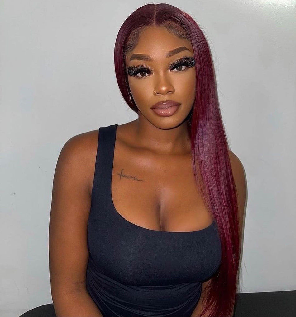 Plum Colored HD Transparent 5x5 Glueless Ready Go Wig 13x6 Lace Front Human Hair Wig