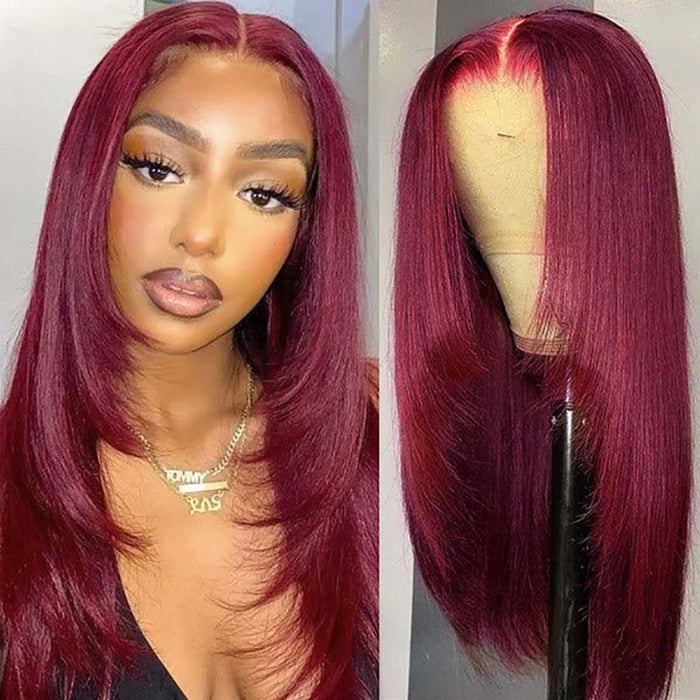 4 Colors Available Layered Cut Human Hair Wigs Straight Elegant Hairstyle