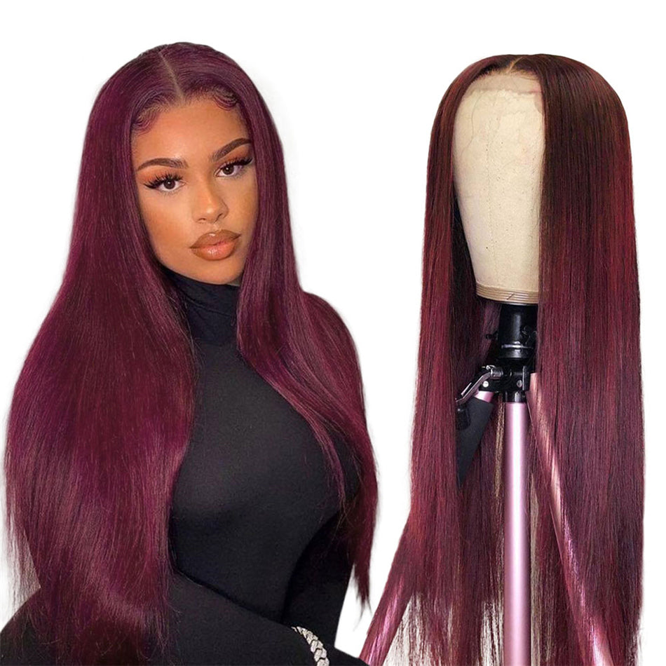 Plum Colored HD Transparent 5x5 Glueless Ready Go Wig 13x6 Lace Front Human Hair Wig