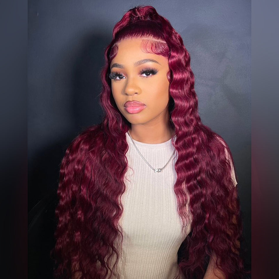 99j Burgundy 5x5 13x6 Lace Front Wig 6x5 Glueless Ready Go Wig Loose Deep