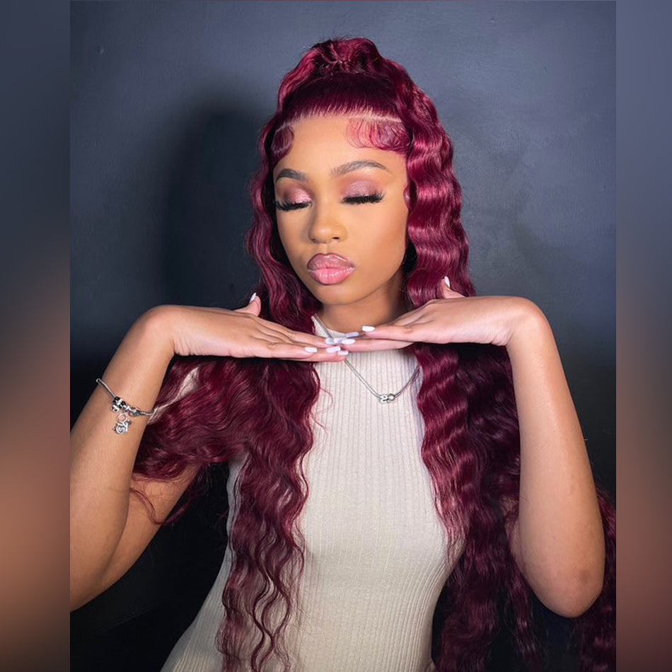 99j Burgundy 5x5 13x6 Lace Front Wig 6x5 Glueless Ready Go Wig Loose Deep