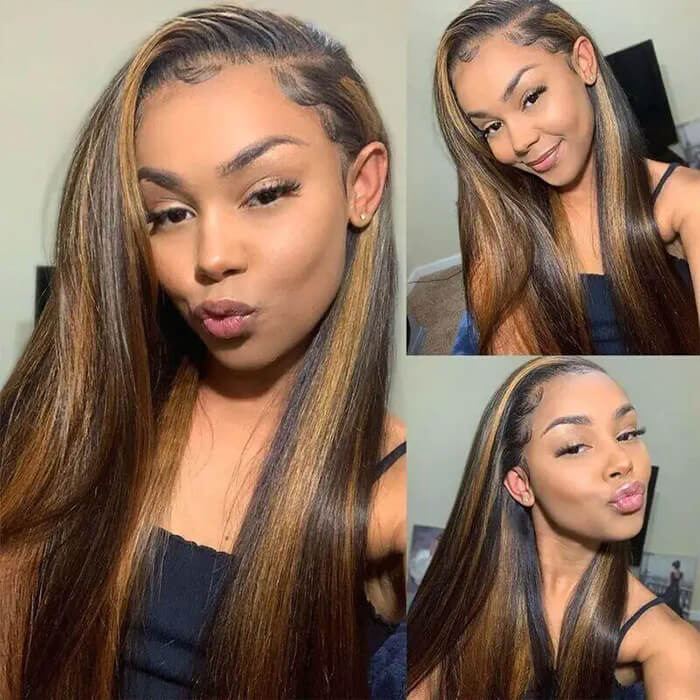 210% Density Highlight 1B/30# Colored Undetectable HD 5x5 13x4 Full Lace Frontal Closure Straight Human Hair Wigs