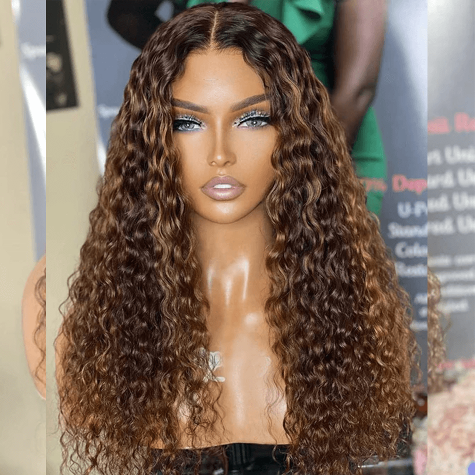 Hairstylist Works 5x5 13x6 Lace Closure Front Wig Curly 6x5 Glueless Ready To Wear Human Hair wigs Highlight Brown Colored Wigs