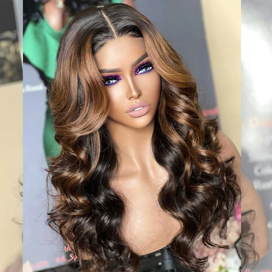 Hairstylist Works 250% Luxurious 6x5 Highlight Brown Colored Lace Closure Human Hair Wigs Body Wave