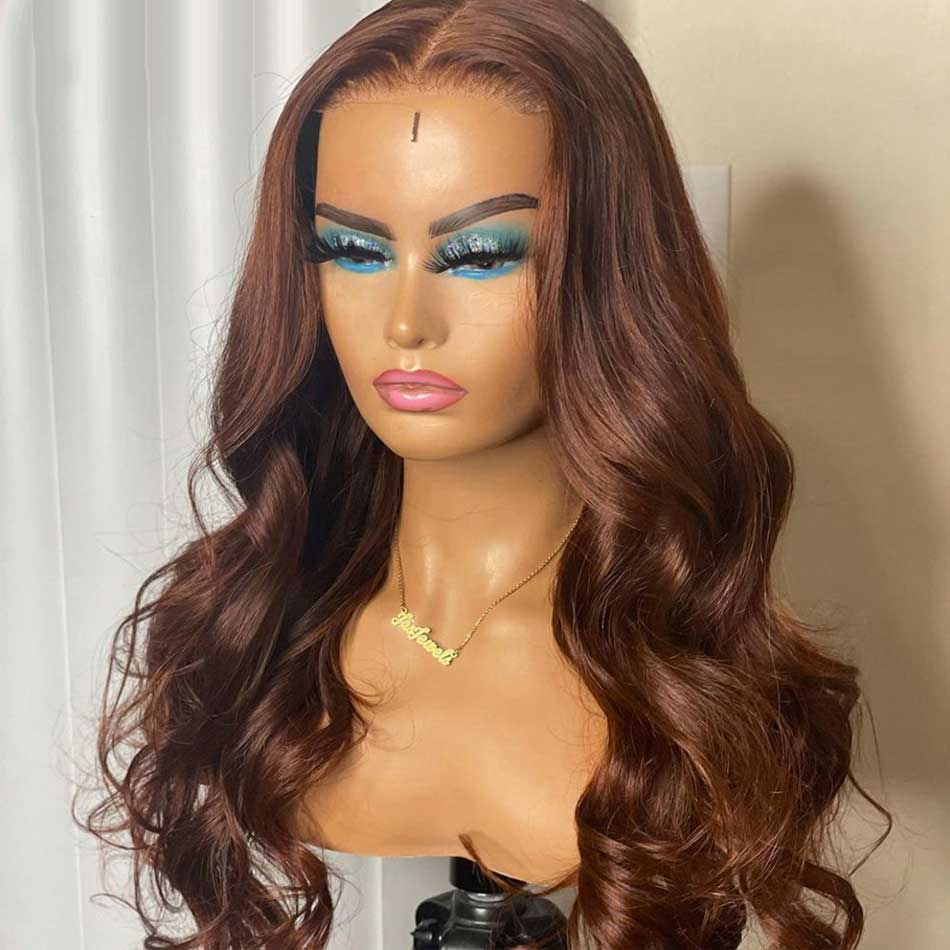 Medium Brown Colored 13x6 Lace Front Closure Wig 5x5 Glueless Ready To Go Human Hair Wigs Body Wave
