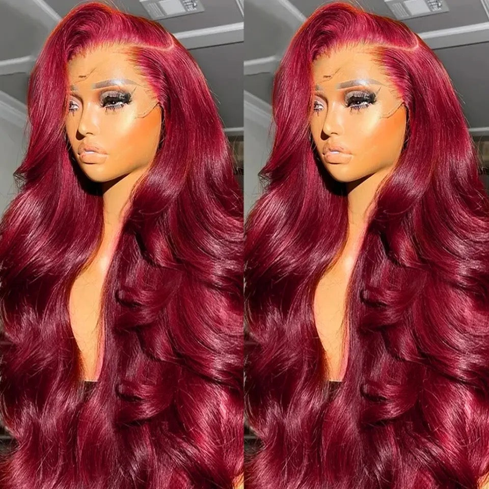Reddish Burgundy Colored 13x6 Lace Front Closure Wig 5x5 Glueless Ready To Wear Human Hair Wigs Body Wave