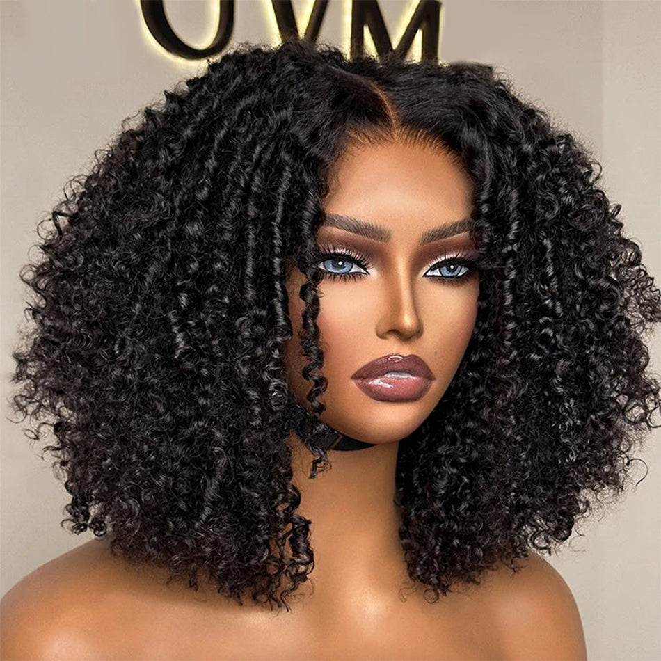 Coily Curly Glueless Lace Human Hair Wigs Ready To Wear