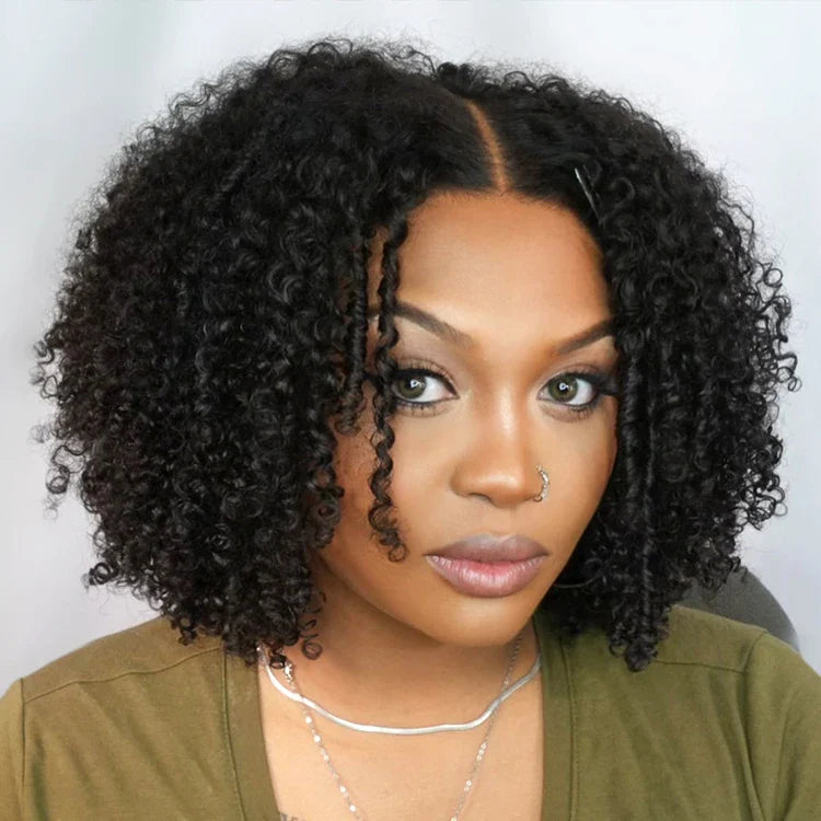 Coily Curly Glueless Lace Human Hair Wigs Ready To Wear
