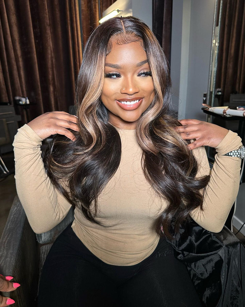 Summerella Same Ashy Blonde Highlights 13x6 Lace Front Human Hair Wigs Full And Bouncy Loose Body Wave Double Drawn Weft Made