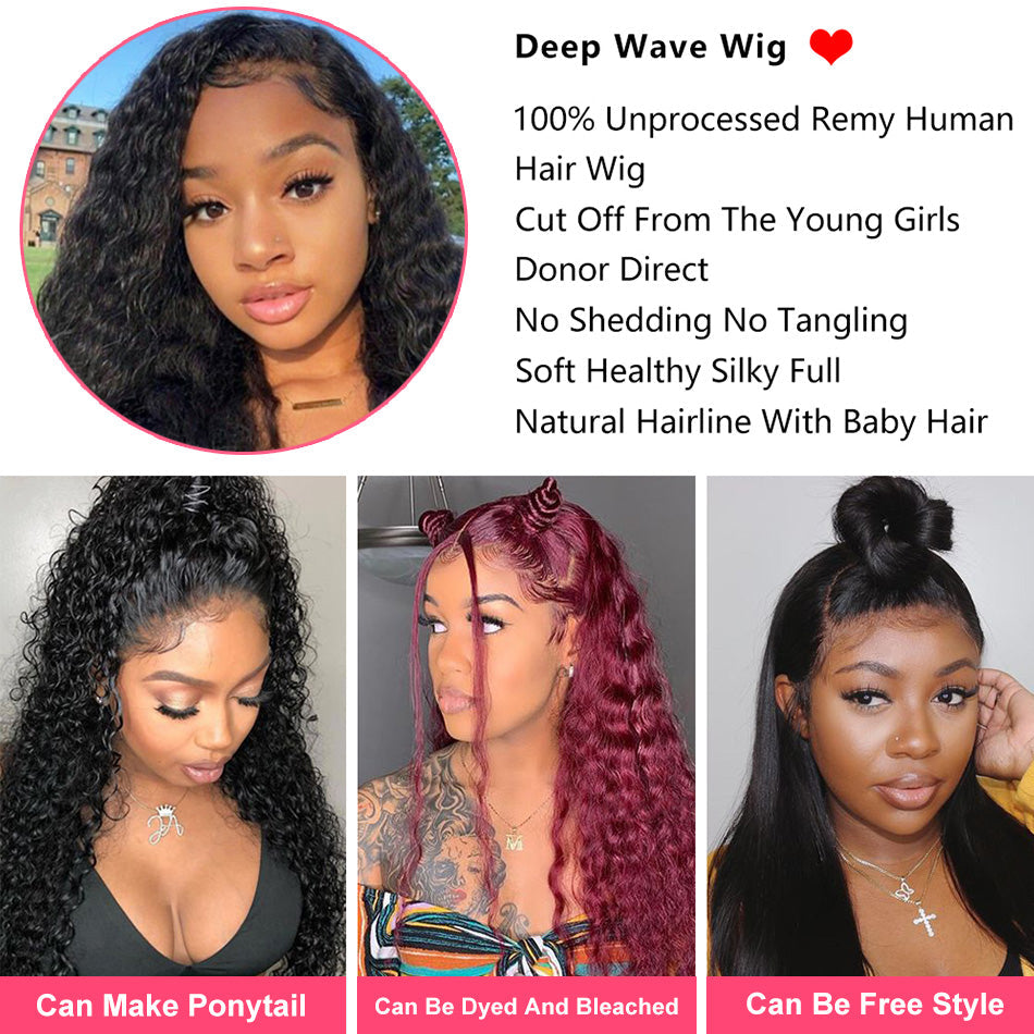 Transparent 13x6 Lace Front Closure Wig 5x5 Ready To Go Human Hair Deep Wave Wig