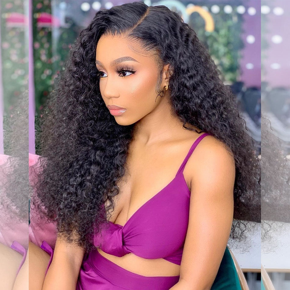 180% Density 5x5 13x4 Undetectable HD Full Lace Frontal Closure Curly Human Hair Wigs