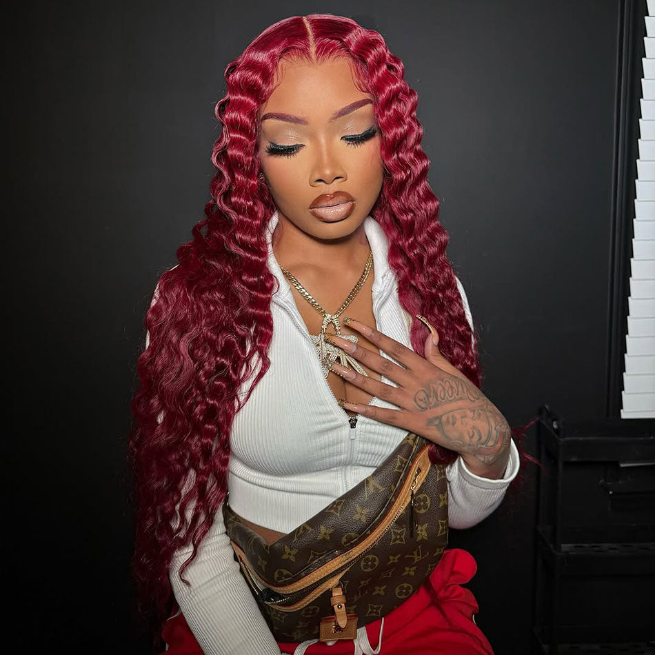 99j Burgundy 5x5 13x6 Lace Front Wig 6x5 Glueless Ready Go Wig Loose Deep