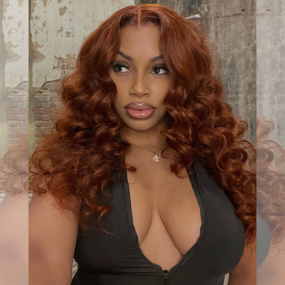 Ginger Brown Colored 5x5 Glueless 13x6 Lace Front Human Hair Wigs Loose Wave