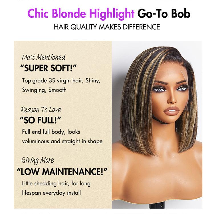 Highlight Blondes Colored Short Bob 6x5 Wear And Go Glueless Lace Wig