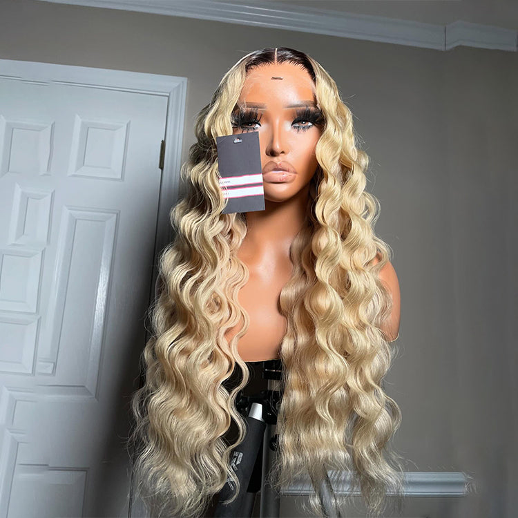 10A 250% Density Ombre Blonde Loose Deep Human Hair Wigs