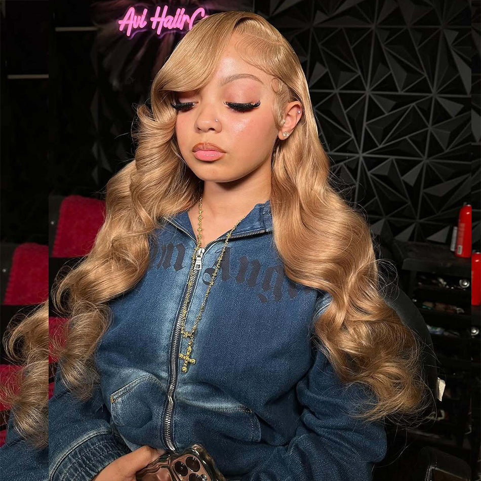 Special Customized Linen Blonde Colored HD Transparent 13x6 Lace Front Human Hair Wigs