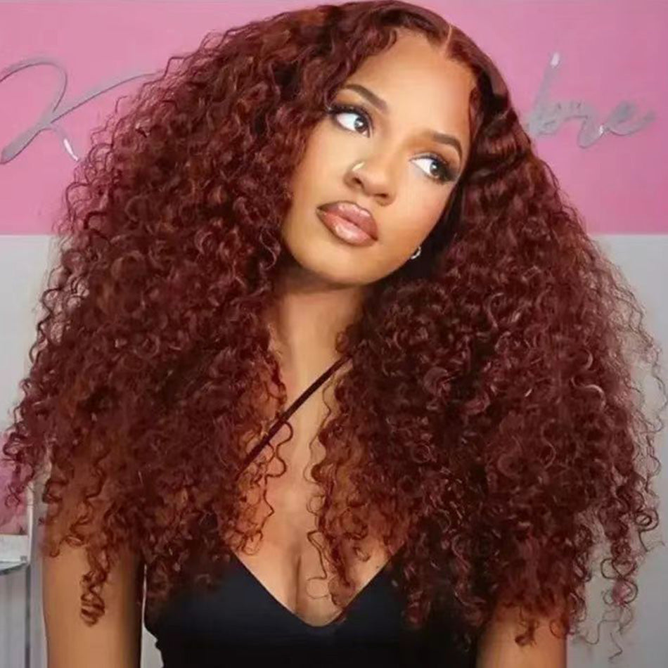 Reddish Brown Colored 5x5 13x6 Lace Front Closure Wig Curly 5x6 Ready To Go Human Hair Wigs