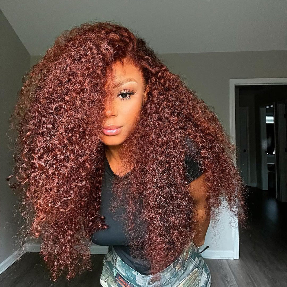 Reddish Brown Colored 5x5 13x6 Lace Front Closure Wig Curly 5x6 Ready To Go Human Hair Wigs
