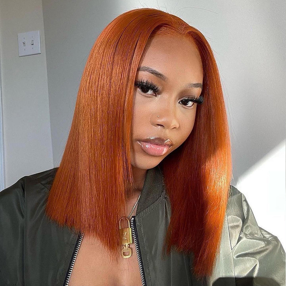 Ginger Colored Bob 13x6 Lace Front Wig 5x5 Glueless Ready Go Human Hair Wigs
