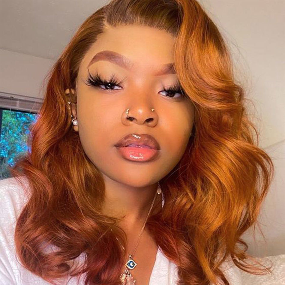 Double Drawn Ginger Orange Colored HD Transparent 13x6 Lace Front Wig 5x5 Glueless Ready To Go Body Wave Human Hair Wig