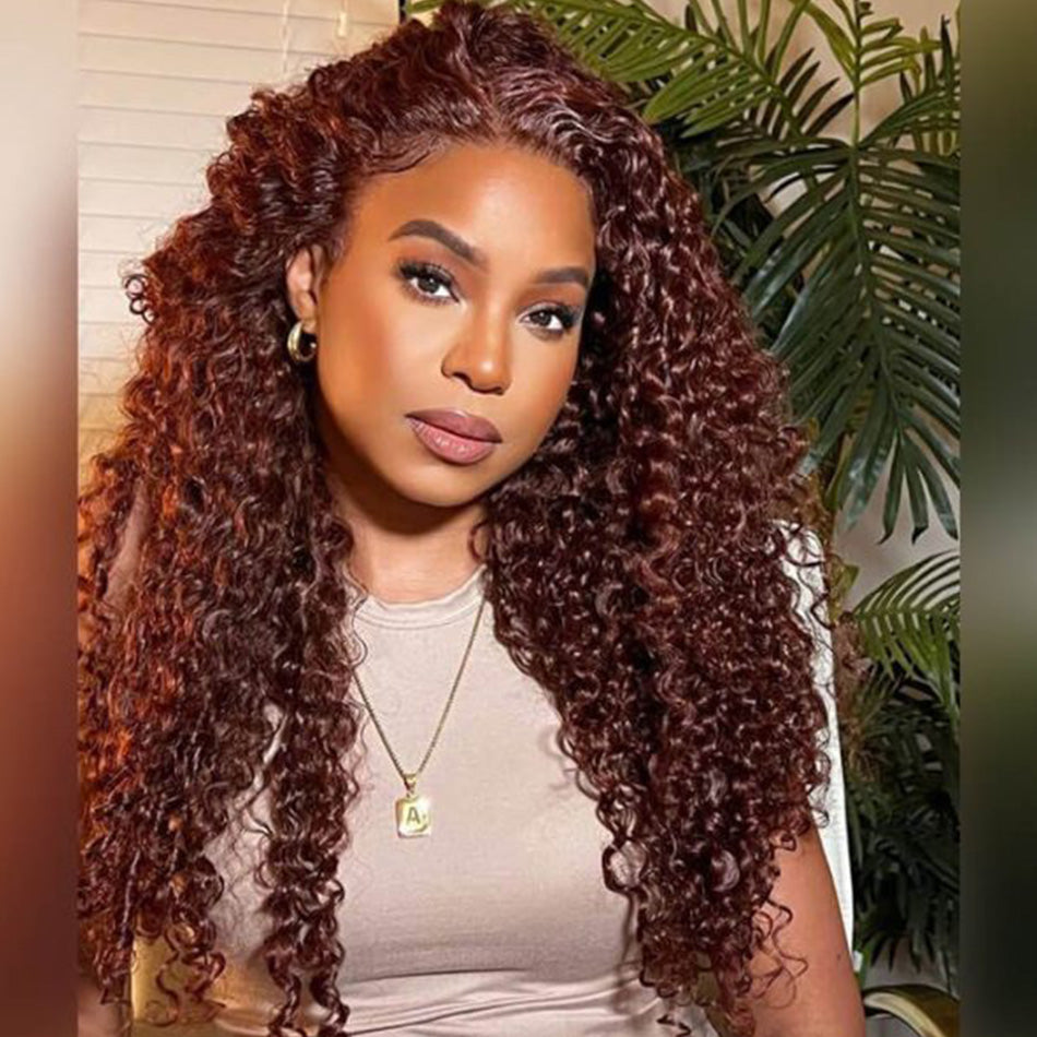 Reddish Brown Colored 5x5 13x6 Lace Front Closure Wig Curly 5x6 Ready To Go Human Hair Wigs