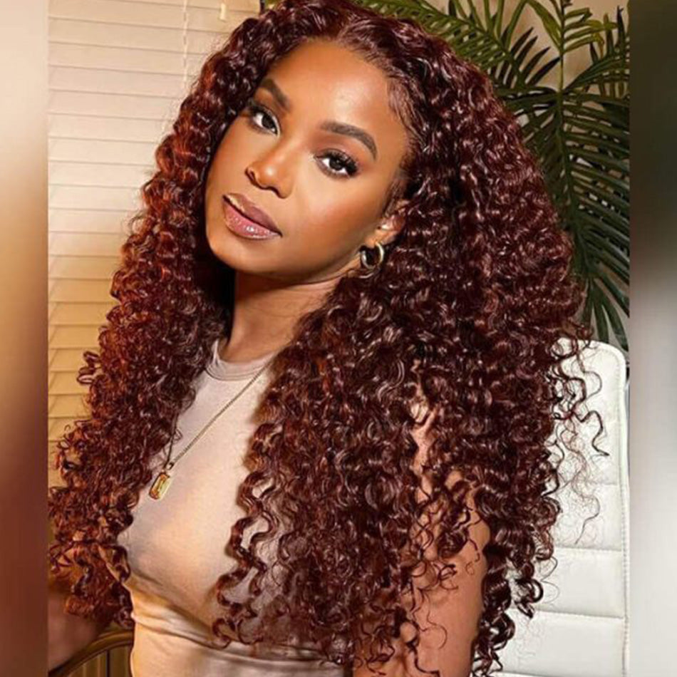Reddish Brown Colored 5x5 13x6 Lace Front Closure Wig Curly 5x6 Ready To Go Human Hair Wigs