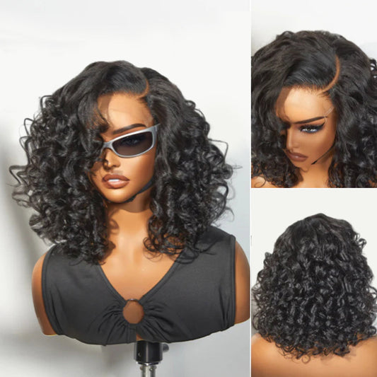 Side Part Bouncy Curly Glueless Lace Human Hair Wigs Ready To Wear