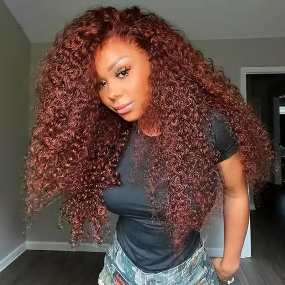 Reddish Brown Colored 5x5 13x6 Lace Front Closure Wig Curly 5x6 Ready To Go Human Hair Wigs
