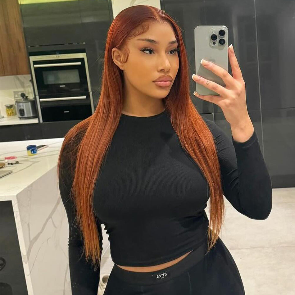 Ginger Brown Colored 5x5 13x6 Lace Front Closure Wig 5x6 Glueless Ready To Wear Human Hair Wigs