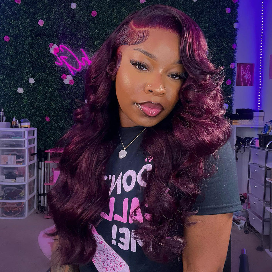 Dark Purple Colored  13x6 Lace Front Closure Wig 5x5 Glueless Ready To Go Human Hair Wig