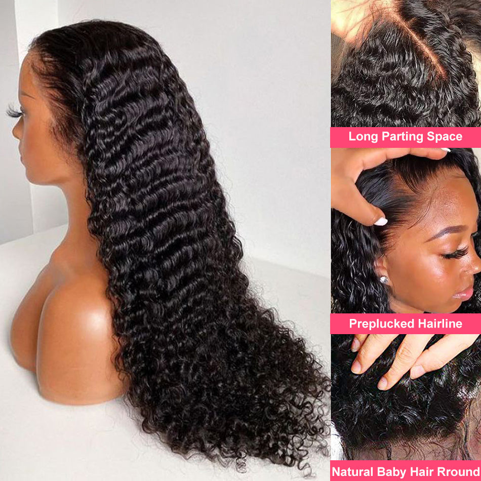Transparent 13x6 Lace Front Closure Wig 5x5 Ready To Go Human Hair Deep Wave Wig